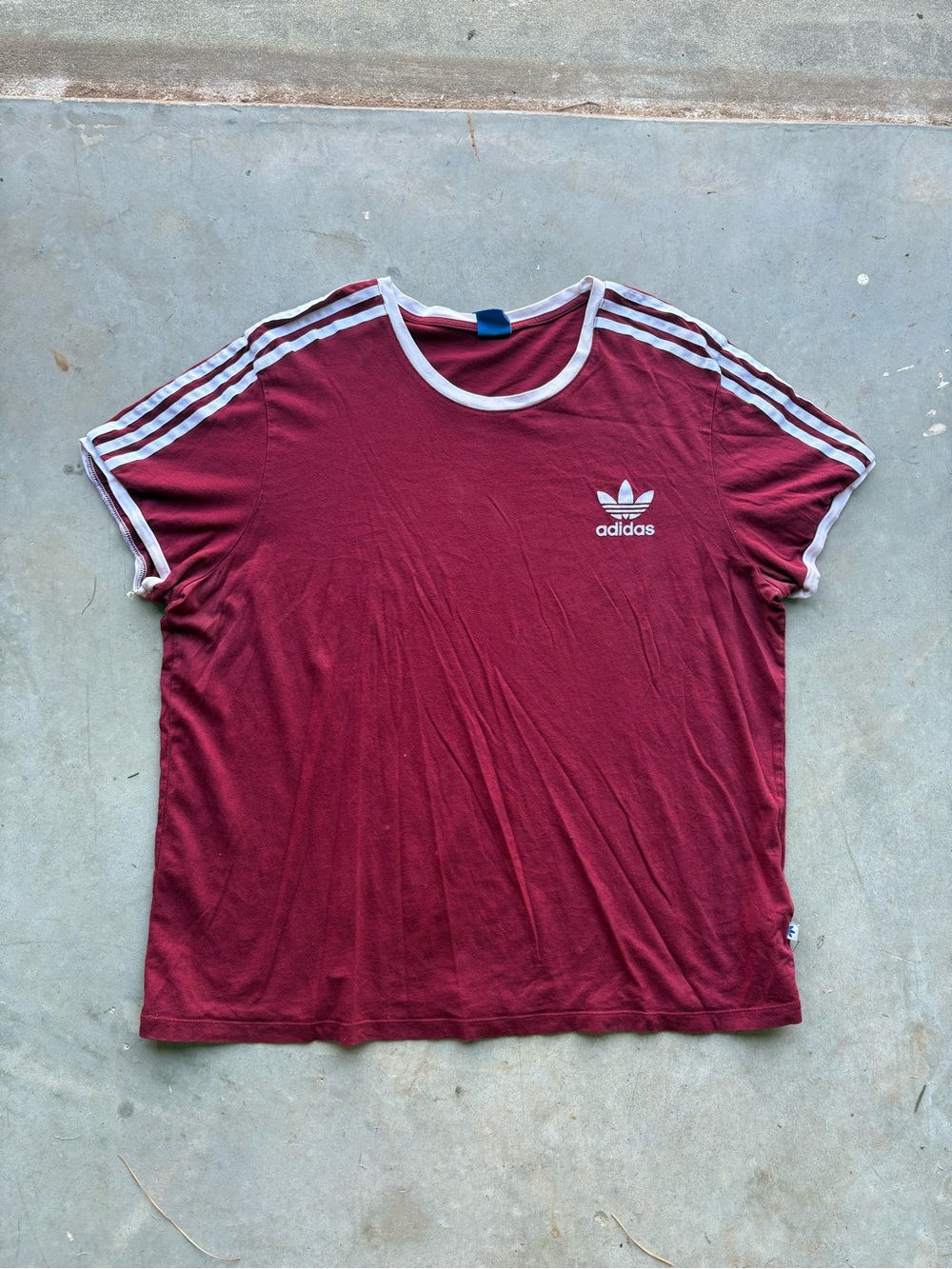 Adidas originals trefoil three stripe ringer t-shirt maroon